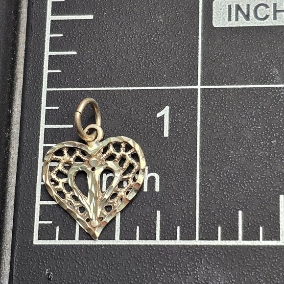 VTG Sterling Silver Filigree Heart Pendant .75" Diamond Cut Signed Bee Mark - Picture 4 of 5